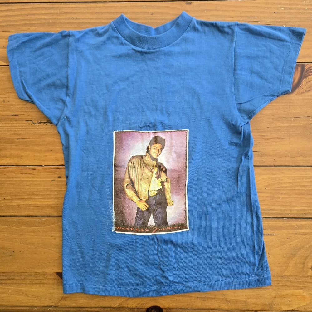 Vintage Michael Jackson Single Stitch Blue Tshirt Iron-on Transfer Size Youth